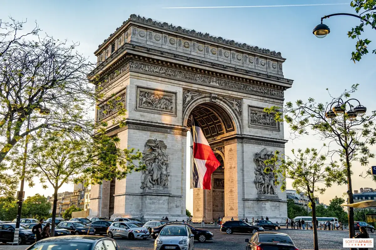 The Arc de Triomphe in Paris seen from the Champs-Élysées avenue